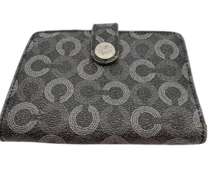 Coach Compact Snap Black Signature C Coated Canvas Wallet thumbnail 1