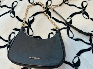 Michael Kors Black Pebbled Leather Shoulder Bag with Gold Hardware thumbnail 1