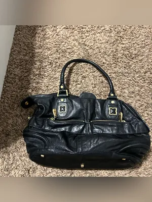 BCBGMaxAzria Black Shoulder Satchel with Gold Hardware thumbnail 2
