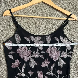 Express Black Sheer Bodysuit Pink Floral Embroidery Party Medium Going Out thumbnail 11