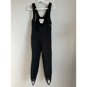 Vintage Obermeyer Skiwear Overalls Women's 6L Black Bibs Stirrups Wool‎ Blend thumbnail 3