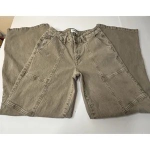 RSQ Jeans Womens Sz 27 Denim Mid Rise Wide‎ Leg Baggy Pants Hippie Grunge Tan thumbnail 11