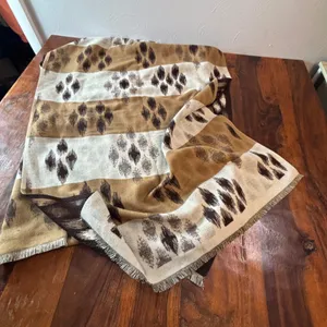 Ikat Diamond Reversible Oversized Wrap Scarf Brown Tan Fringed Shawl‎ 63x27 thumbnail 1