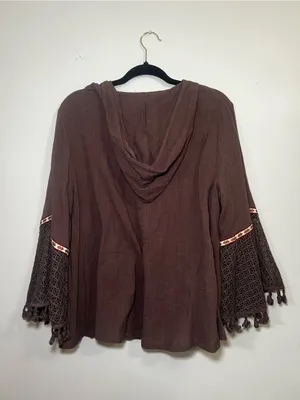 Entro Women's Brown Crochet Sleeve Hooded Top thumbnail 4
