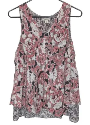 Lucky Brand Womens S Floral Paisley‎ Tank Top Coral Cream Boho Peasant Festival thumbnail 1