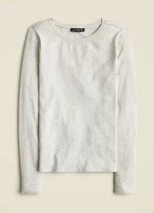 J. CREW Vintage Rib Long Sleeve T-Shirt Embellished Heathered Dove XXS XX-Small thumbnail 1