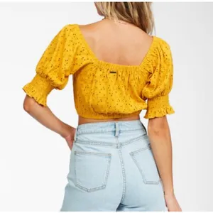 Billabong Womens S Summer Girl Crop Top Sunkissed Yellow‎ Embroidered Eyelet thumbnail 2