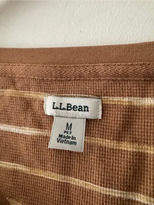 L.L. Bean Brown Stripe Henley Waffle Long Sleeve Top‎ thumbnail 6