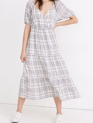 Madewell Puff-Sleeve Faux-Wrap Tiered Maxi Dress size‎ 6 thumbnail 1