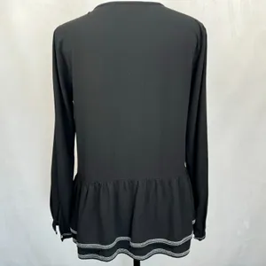 Ann Taylor Loft Top S Black Pin-Tucked Soft Lightweight Peplum thumbnail 3