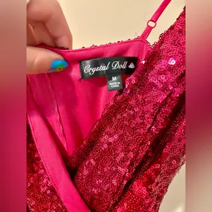 Crystal Doll NWT! Sparkling Hot Pink Sequin Romper Dresss thumbnail 3