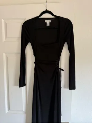 Zara Black Long-Sleeve Maxi Dress with back cut out thumbnail 2