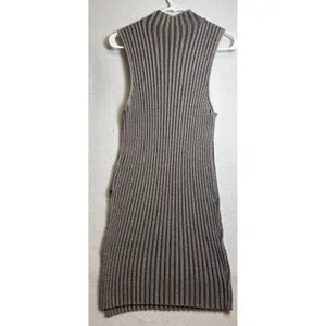 Rock & Republic Womens Mock Neck Ribbed Sleeveless Sweater Dress Gray Taupe L thumbnail 3