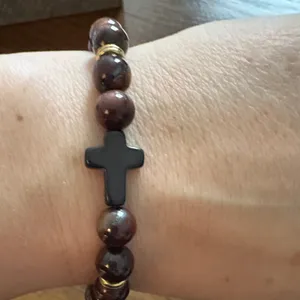Beaded Bracelet with Cross Charm Black thumbnail 1