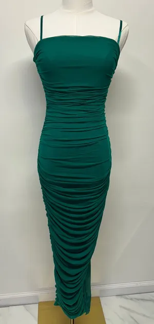 Privy Emerald Green Ruched Midi Dress Bodycon Medium Formal Autumn Wedding Guest thumbnail 1