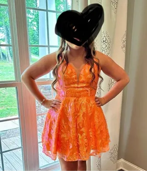 Alyce Paris Orange Beaded HOCO Dress thumbnail 1