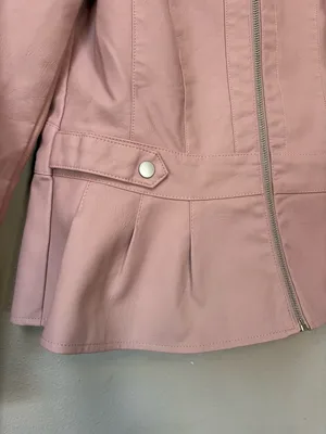 Baccini S Blush Pink Faux Leather Peplum Moto Jacket 2010s thumbnail 3