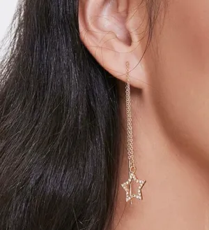 Urban Outfitters Gold Silver Rhinestone Star Threader Drop Earrings thumbnail 1