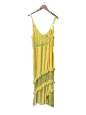 ASOS Cami Strap Lace Panel Maxi Dress Ruffle Detail Pastel Butter Yellow 12 NEW thumbnail 4