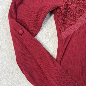 Miss Me Women's XS Burgundy Cut Out Lace V-Neck Blouse Roll Tab Long Sleeve thumbnail 9