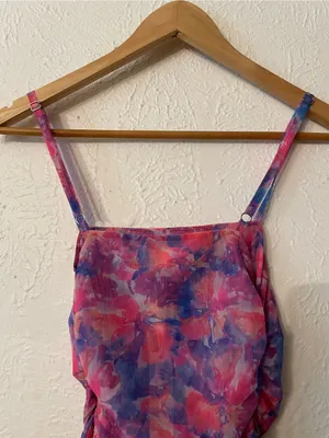 NWT For Love & Lemons Natasha Swim Cover Up Floral Ruched Mini Dress XXS thumbnail 5