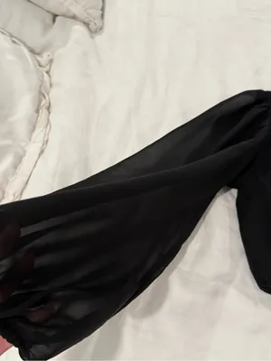 Hello Molly Black One-Shoulder Crop Top with Sheer Long Sleeve thumbnail 4