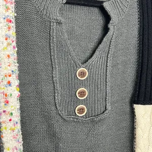 Mello Patchwork Sweater Colorblock Knit Henley Boho Size Small Gray thumbnail 8