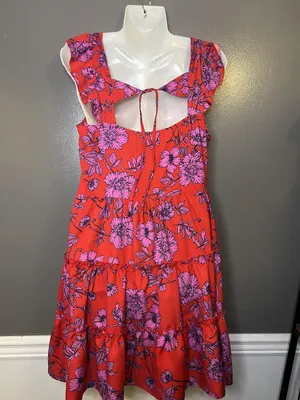 B-O-G Collective Dress Womens Large Red Floral Ruffle Tiered Sundress Boho thumbnail 7
