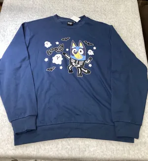 Bluey Halloween Booey‎ Skeleton Ghost Navy Blue Sweatshirt XL BBLUK72MLC thumbnail 1