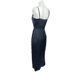 Showpo Dazzling Lights Navy Silky Satin Cowl Neck Draped Midi Bodycon Dress Sz 8 thumbnail 2
