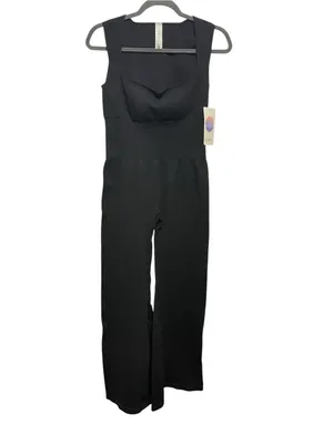 OTOS Seamless Black Jumpsuit with Built-In Bust Support Wide leg thumbnail 2