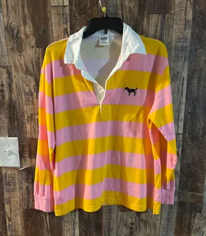 PINK - Victoria's Secret Orange long sleeve polo shirt size large thumbnail 1