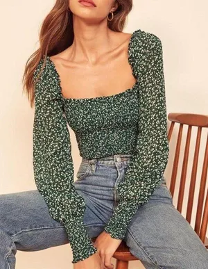 Reformation Pinto Top Smocked Green thumbnail 1