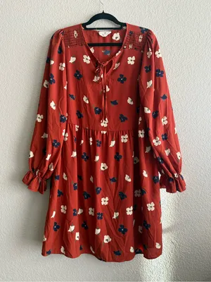 Betsey’s Boutique Shop Floral Dress L Rust Boho Long Sleeve Peasant Prairie thumbnail 4