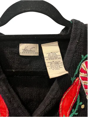 VTG Kathie Lee Christmas Ornament Sweater Vest Black Knit Candy Cane Holly Med thumbnail 3
