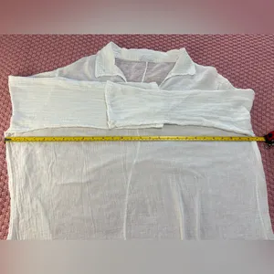 Made in ITALY. 100% cotton.Casual White V-Neck Long Sleeve Dress thumbnail 5