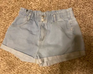 Hayden Paperbag Waist Stretchy Waist Denim Blue Jean Shorts 💜 thumbnail 1