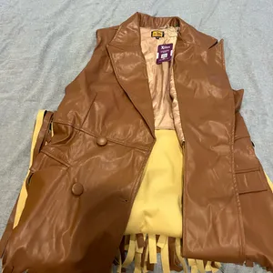 Tan Fringe leather trench Vest thumbnail 3