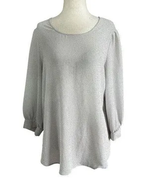 Adrianna Papell White Black Polka Dots Top Women Blouse Size Large | 60-13 thumbnail 1