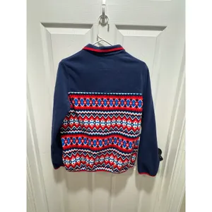 Lands' End Women's Fleece Snap Pullover Fair Isle Print Navy‎ Red Size Small thumbnail 6