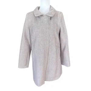LOFT Lilac Wool Blend‎ Pea Coat Jacket Herringbone Asymmetric Zip Pockets Small thumbnail 2