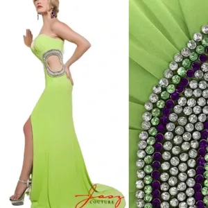 NWT Jasz Dress Strapless Gown Open Side with Rhinestones Bright Green Size 00 thumbnail 2