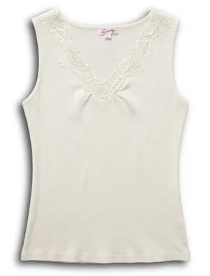 Zena Womens Ribbed Cotton Tank Top Cream Lace V-Neck Sleeveless Shirt Large thumbnail 1