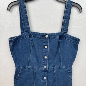 GAP Denim Overall Dress Womens Size L Medium Wash Blue Sleeveless Pockets thumbnail 3