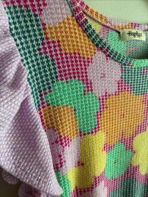 Haptics Floral Waffle Knit Flutter Sleeve Top Pink Multicolor Size Medium thumbnail 3