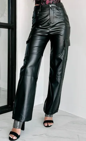 Nana Macs Black Faux Leather Cargo Pants thumbnail 2