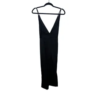 NWT‎ Nasty Gal Satin Twist Front Midi Dress Black V-Neck VZY0120 Woman's Size L thumbnail 3