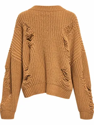 POL Camel Distressed Oversized Chunky Knit Sweater Boho Cropped Pullover Medium thumbnail 3