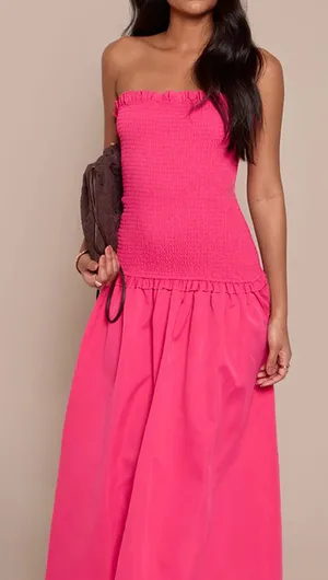 PrettyLittleThing Hot Pink Strapless Smocked Maxi Dress thumbnail 1
