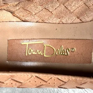 Vintage Town Dales Womens Size 7.5 Tan Woven Leather Peep Toe Shoes Flats Wedge thumbnail 4